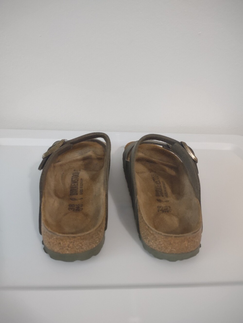 Birkenstock Women's Arizona Sandals Green Camo Sz 38 Narrow Fit - Picture 3 of 7